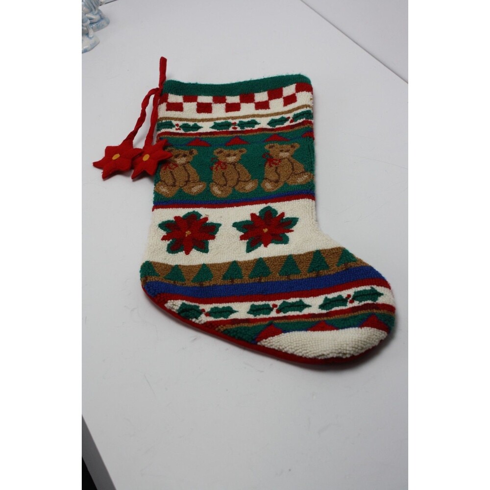 VTG Christmas Stocking Childs Teddy Bear Hooked Loop Crocheted - Picture 8 of 8